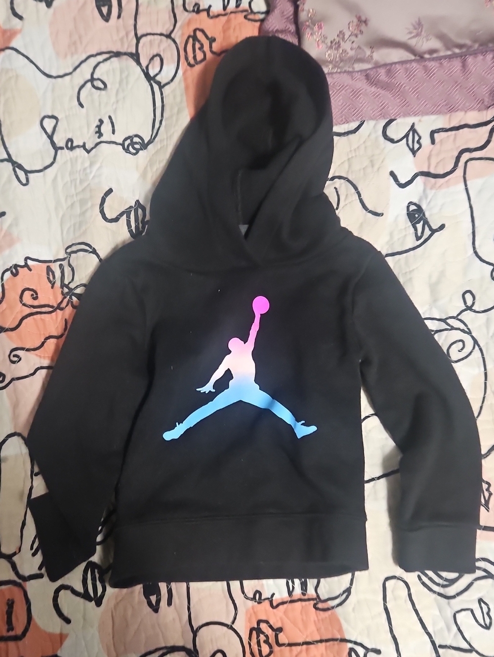 Jordan Kids Black Hoodie with Pink and Blue Jumpman